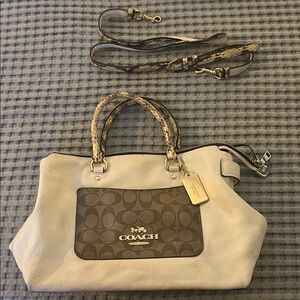 Coach Cream and Brown Shoulder Bag